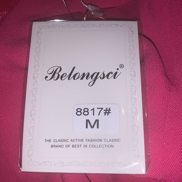 (1734) BELONGSCI Women Dress V-Neck Self Tie 3/4 Sleeve Casual Loose Shift Mini - Picture 6 of 6